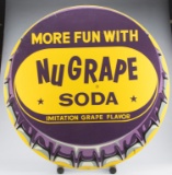 Vintage tin, round Advertising Sign for NuGrape Soda, manufactured by Robertson Mfg. in U.S.A., in e