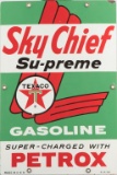 Vintage, raised porcelain Advertising Sign for Texaco Su-Preme Gasoline Super-Charged with Petrox, 1