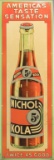 Vintage, raised tin Advertising Sign for Americas Taste Sensation Nichol Kola, marked at lower right