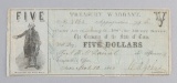 A Document Treasury Warrant, for the sum of $5.00, dated 1862, paid for Military Service marked 