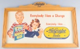 Vintage, wooden framed, cardboard Advertising Sign for NuGrape Soda, frame is an actual 