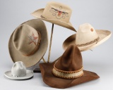 A collection of four Western Hats to include:  (1) one miniature hat;  (2)  One 1836-1936 Texas Cent