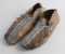 Plains Indian Moccasins with fringe and sinew sewn beaded top, shows normal wear and very good condi