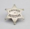 Private Detective Badge, stock 6-point ball star, 2 5/8