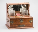 Beautiful antique oak Tantalus (Liquor Cabinet), circa 1900, with German silver trim and a pair of c