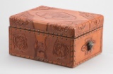 Outstanding Bohlin marked, heavily tooled leather Cigar Humidor, floral tooled with fully tooled Buf