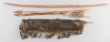 Leather and hair on hide Quiver, possibly bear skin.  Quiver contains Bow and steel tipped Arrows &