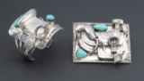 Unique matching set of turquoise and sterling items to include an ornate Saddle Buckle that measures