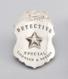 Calif. Detective Special, Licensed & Bonded Badge, shield with eagle crest, 3 1/8