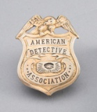 American Detective Association Badge, gold plated shield with eagle crest, 2 1/2