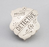 Private Detective Badge, stock shield with black lettering, 2 1/8