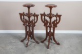 Near matching pair of antique Victorian Walnut carved Fern Stands, circa 1880s, done in a renaissanc