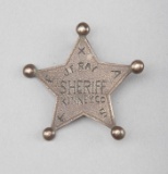J.F. Ray, Sheriff, Kinney County, Texas Badge, 5-point ball star, 2 1/4