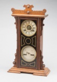 Antique Waterbury Calendar #44, double dial Parlor Clock, original oak case, original finish, 8-day