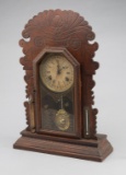 Waterbury oak case Kitchen Clock with 8-day time & strike, and calendar movement, original finish, f