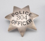 Police Officer, #304, Badge, marked sterling, 7-point star, 3