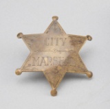 City Marshal Badge, brass 6-point ball star, 2 1/2
