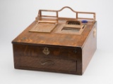 Antique oak, dove tail case, counter top model, Cash Register, marked 