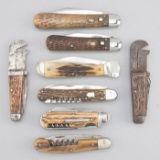 Collection of eight unusual folding Pocket Knives to include three Switch Blades.  (1) A Schrade Swi
