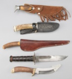 Collection of five Hunting Knives to include:  (1) One Stag Horn Handle Knife with 4 1/4