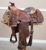 Highly floral tooled Saddle, made by Arizona Saddlery, Prescott, AZ., 15