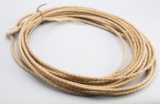 60 ft. hand braided rawhide Riata with unique rawhide hondo, very good condition.