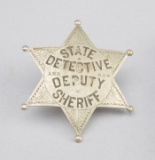 State Detective and Deputy Sheriff Badge, 6-point ball star, 3 1/2