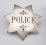 Police Badge, stock T-pin, 7-point star, 3 1/2