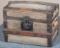Miniature, antique Childs Dome Top Trunk, circa 1900s, canvas covered with wooden dividing strips, i