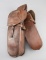 Pair of early, heavy leather Pommel Bags with flap tops, dark brown in color, has maker mark but is
