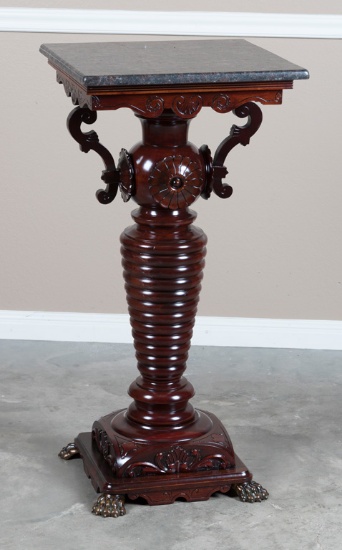 Incredible Victorian carved Pedestal, circa 1890s, with large turned column and four carved wooden r