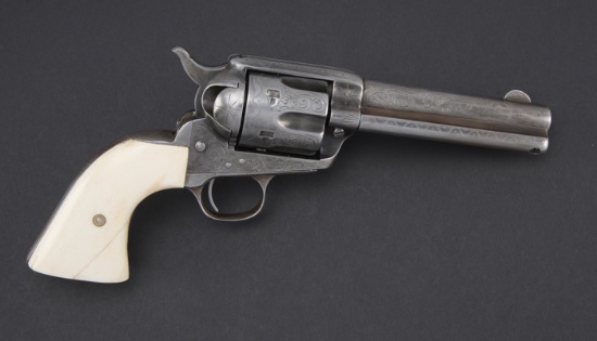 Engraved Colt, SAA Revolver with bone grips, .45 caliber, SN 163325, made in 1896, 4 3/4" barrel, wi