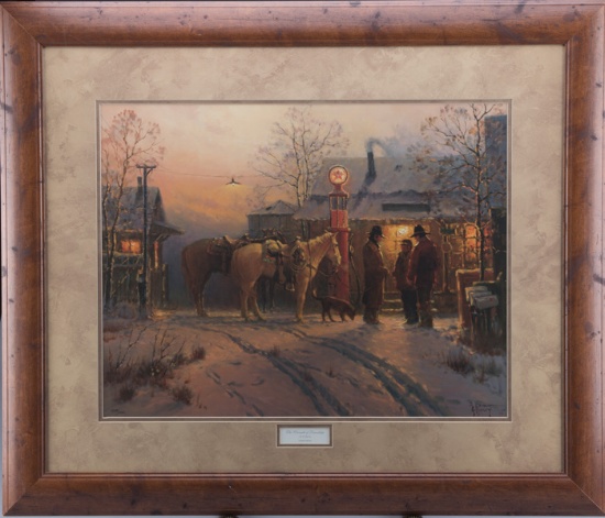 Original framed Print by the late Texas Artist, G. Harvey, (1933-2017), titled "The Warmth of Friend