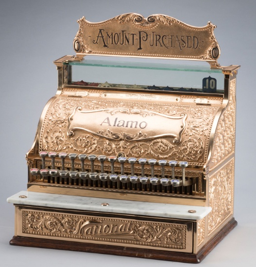 Rare, Brass National Cash Register, factory marked "Alamo".  We believe this cash register was possi