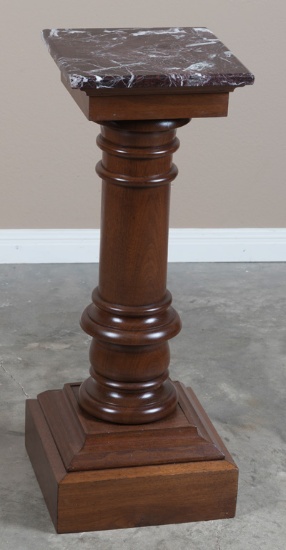 Antique, Walnut Pedestal, circa 1890s, with polished granite top, pedestal measures 33 1/2" T with 1