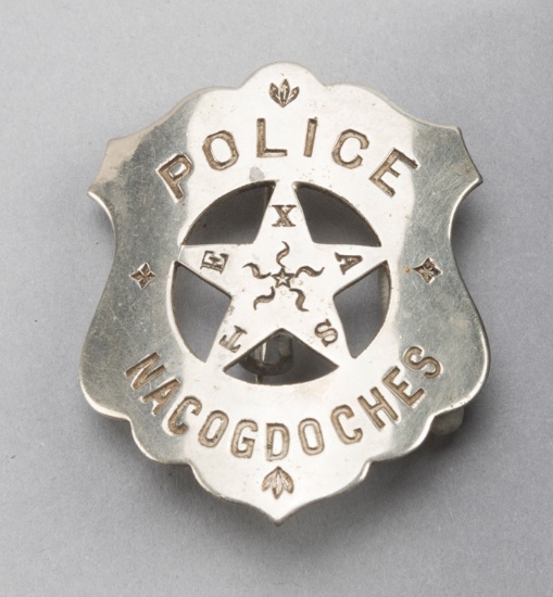 Police, Nacogdoches, Texas Badge, shield with cut out 5-point star, 2 1/4" T, turn of the century.