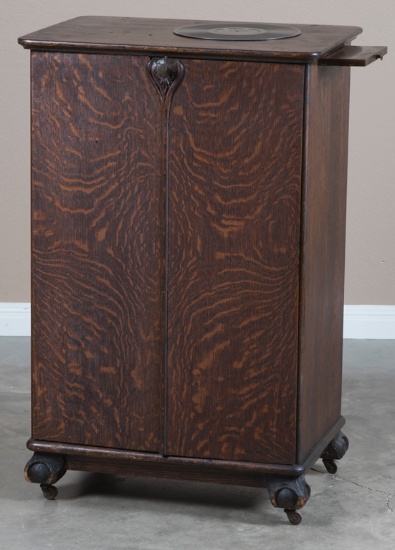 Original antique, quarter sawn oak, double door Music Cabinet, circa 1900, in original finish, with