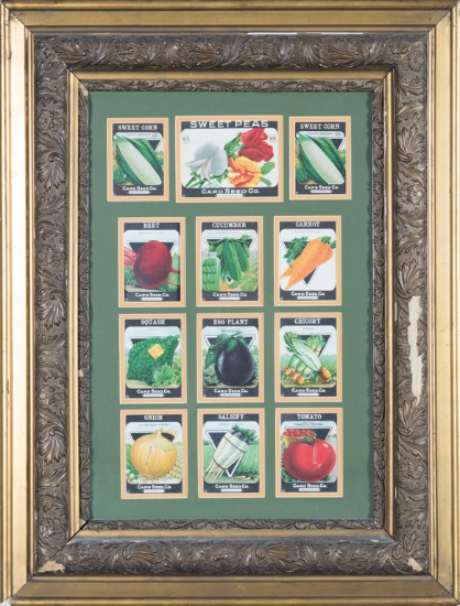 Antique Framed Seed Card Display, frame and cards are vintage, by "Card Seed Co., Fredonia, N.Y."  F