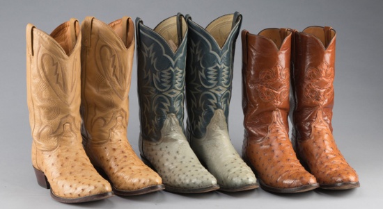 Collection of three pairs of quality Western Dress Boots, with 13" and 15" tops, all are approximate