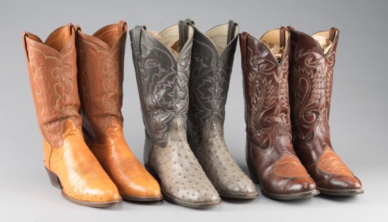 Collection of three pairs of quality Western Dress Boots, with 14" tops, all are approximately 10 1/
