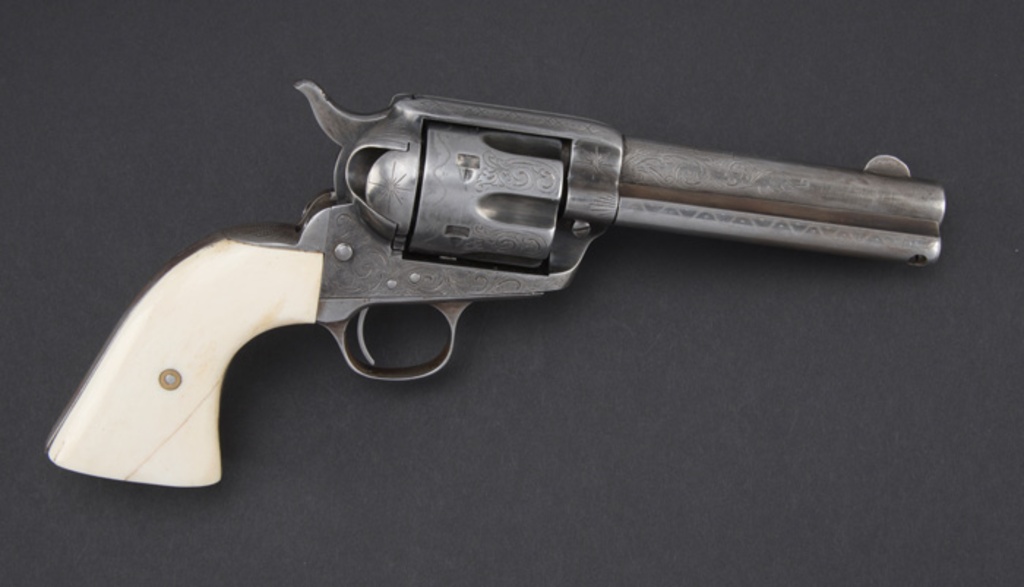 Engraved Colt, SAA Revolver with bone grips, .45 caliber, SN 163325, made  in 1896, 4 3/4&quot; barrel, wi | Firearms &amp; Military Artifacts Firearms Pistols  Revolvers | Online Auctions | Proxibid