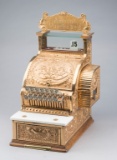 Beautiful antique, fully restored Brass National Cash Register, Model 317, measures 21
