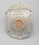 Special Dep. Sheriff, Hamilton Co. O. #523 Badge, shield with eagle crest, 2 1/8