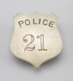 Police, #21 Badge, shield, 1 3/4