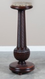 Antique mahogany Pedestal, circa 1910, with large pineapple, bulbous shaped base on tapered rope twi