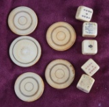 Group of 10 antique ivory items to include: Set of five elephant ivory Poker Dice and a group of fiv
