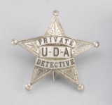 Private Detective U-D-A Badge, 6-point ball star, 2 1/2