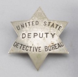 United State Deputy Detective Bureau Badge, 6-point star, 2 1/2