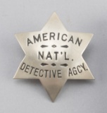 American Nat'l Detective Agcy. Badge, 6-point star, 2 3/8