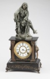Beautiful antique, iron case, claw foot, two piece Mantle Clock, manufactured by Ansonia Clock Works